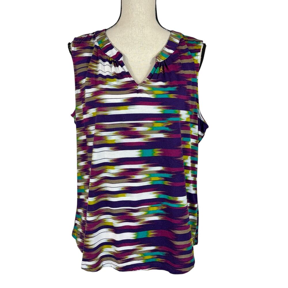 Liz Claiborne X-Large Top Striped Abstract Sleeveless V-Neck Stretch Pullover